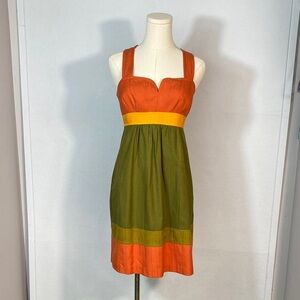 Trina Turk Nanna Color block Orange and Green Mini Dress size 4
